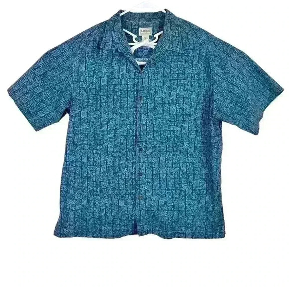 L.L BEAN‎ Men's Hawaiian Shirt Size Large Traditional Fit Blue Front Pocket - Picture 1 of 8